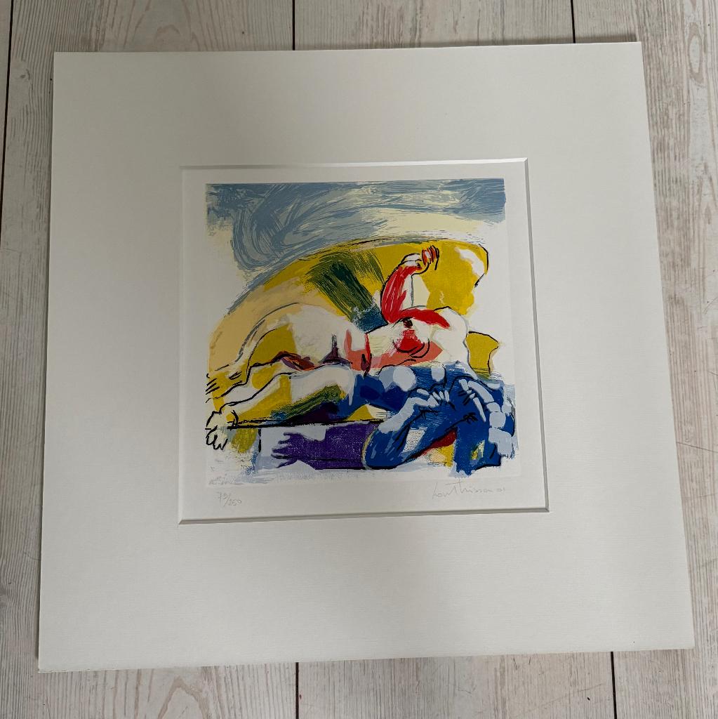 Originele Lithografie Lout Hoogland Moderne Kunst geel blauw, Ophalen