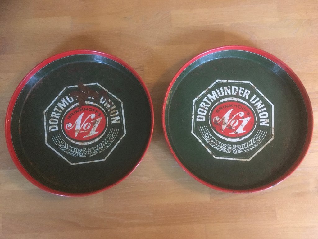 2 dienbladen Dordmund bier + glazen, Ophalen of Verzenden, Zo goed als nieuw, Glas of Glazen, Overige merken