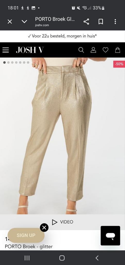 JOSH V Porto Broek Glitter Goud Maat xxl, JOSH V, Overige kleuren, Maat 46/48 (XL) of groter, Ophalen of Verzenden