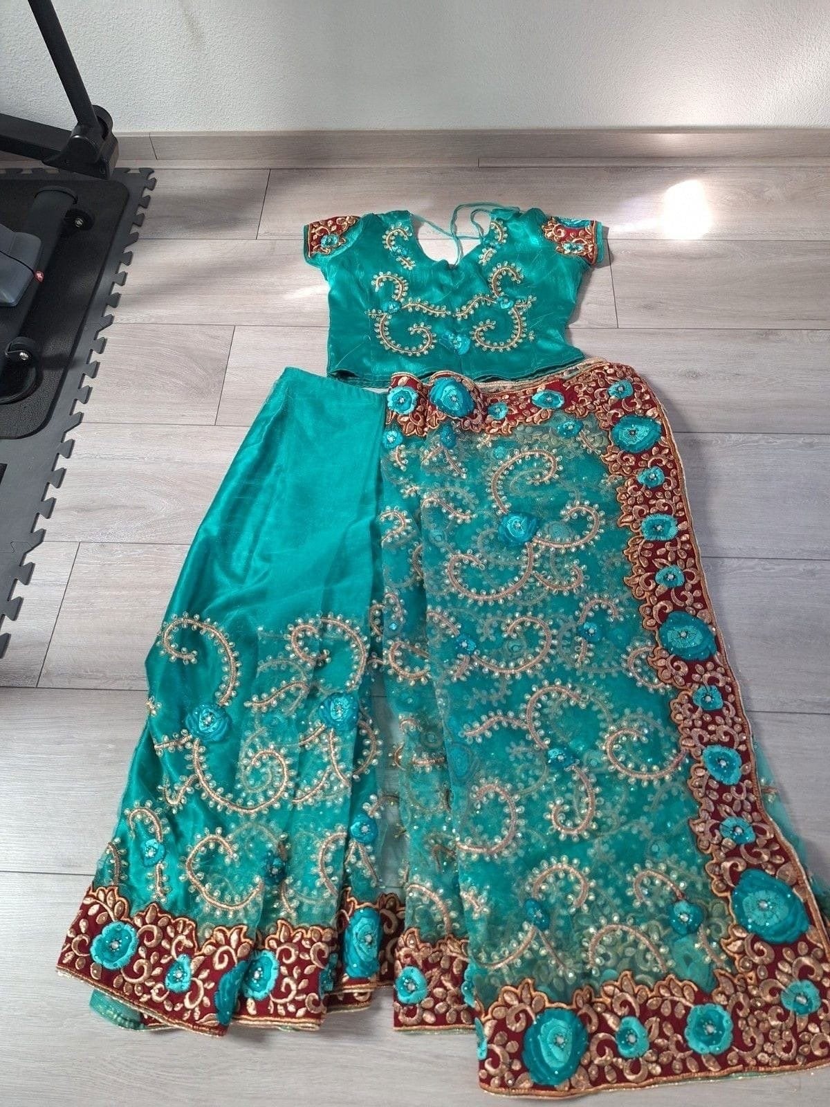 SAREE turquoise met blouse, Kleding | Dames, Gelegenheidskleding, Maat 38/40 (M), Overige typen, Meerkleurig, Nieuw