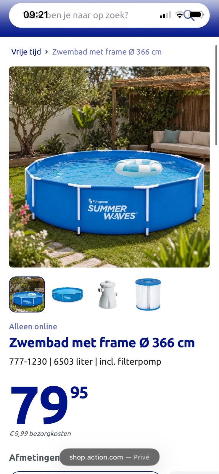 Zwembad Action met frame Ø 366 cm (Nieuw in doos), Tuin en Terras, Zwembaden, Ophalen, Minder dan 80 cm, Rond, Opzetzwembad