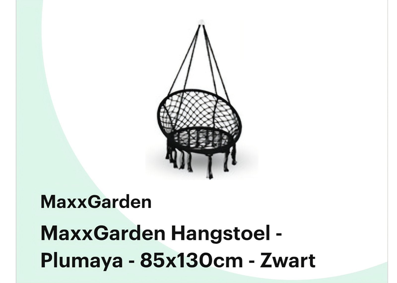 MaxxGarden Hangstoel Plumaya - Zwart (85x130cm), Ophalen, Nieuw, Zwart, Eén