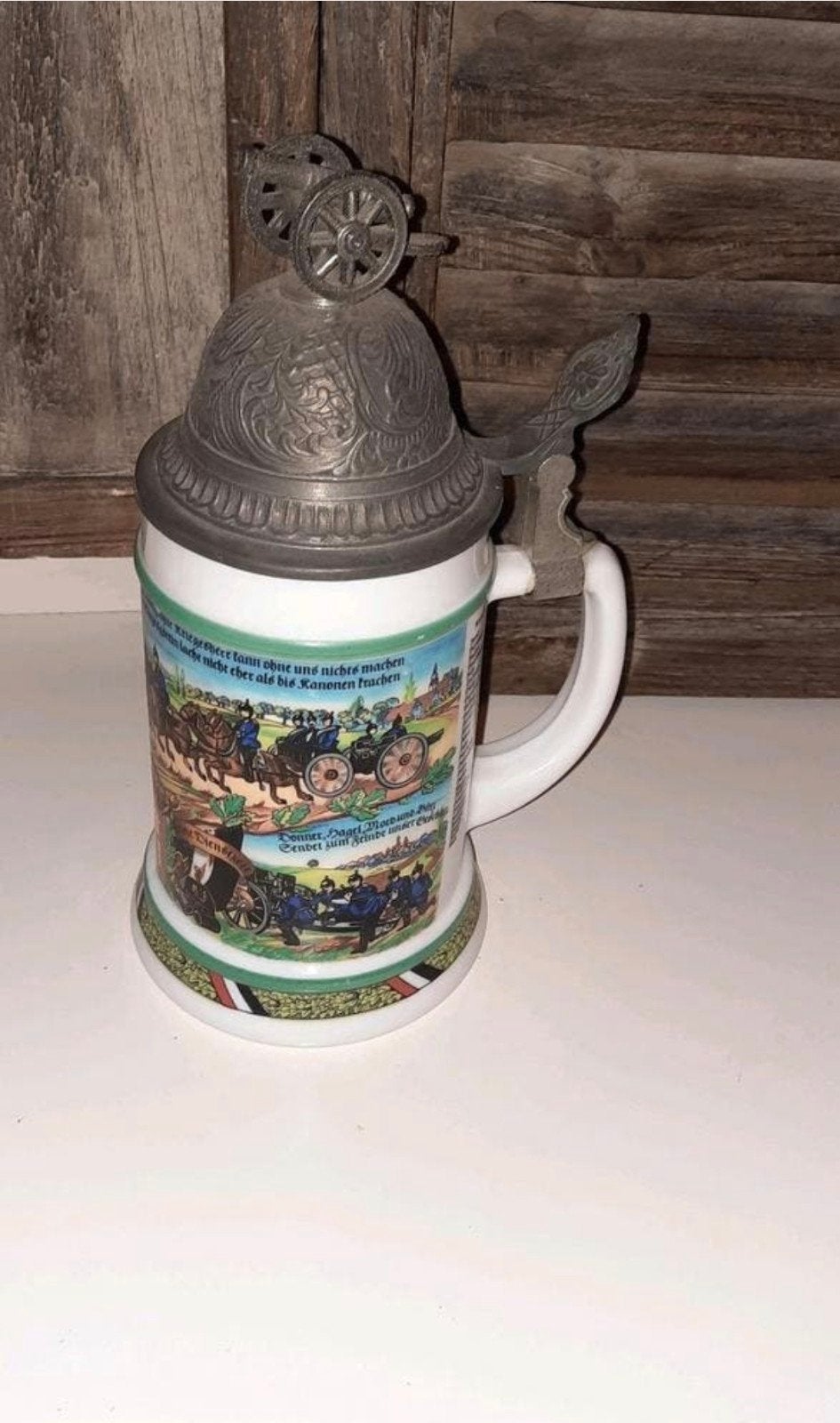 Vintage herdenkings bierpul, met tinnen kanon deksel., Ophalen of Verzenden