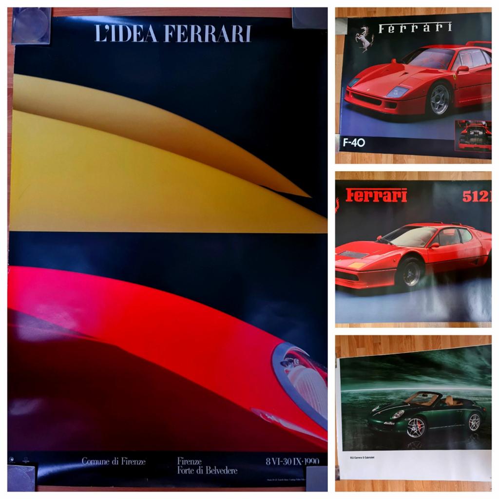Verzameling posters Ferrari tentoonstelling 1990 + Porsche, Ophalen, Auto's