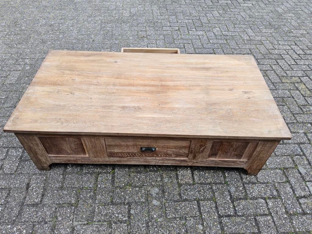 masief eiken salontafel  afm. 155X81X46 cm, Huis en Inrichting, Ophalen, Eikenhout, 50 tot 100 cm, 150 tot 200 cm