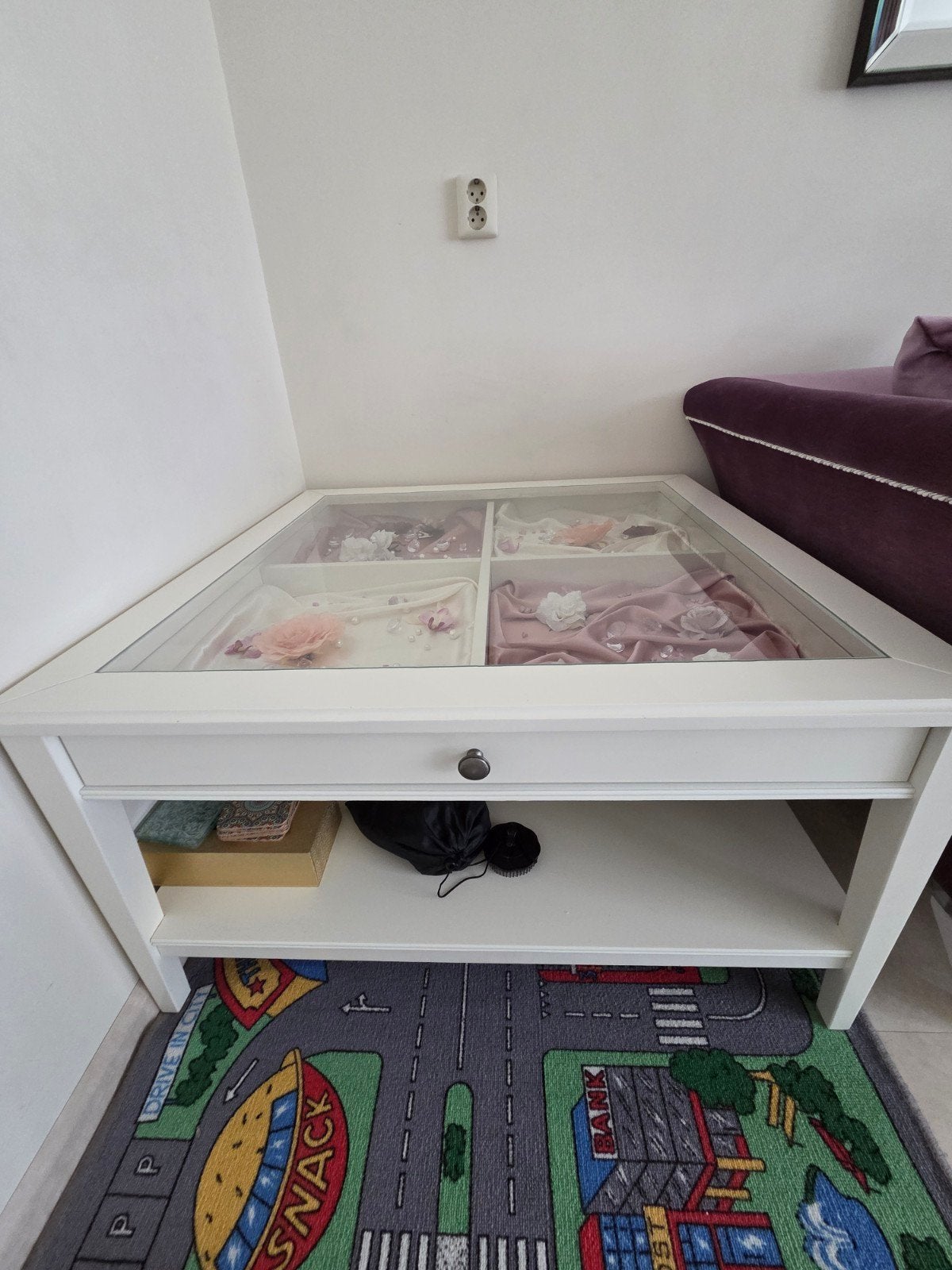Witte salontafel met glazen blad en lade, Ophalen of Verzenden