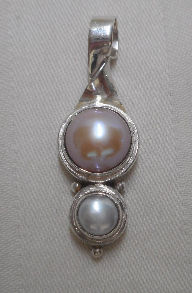 Zilveren vintage hanger met parels nr.1782, Verzenden, Zo goed als nieuw, Met parel, Zilver