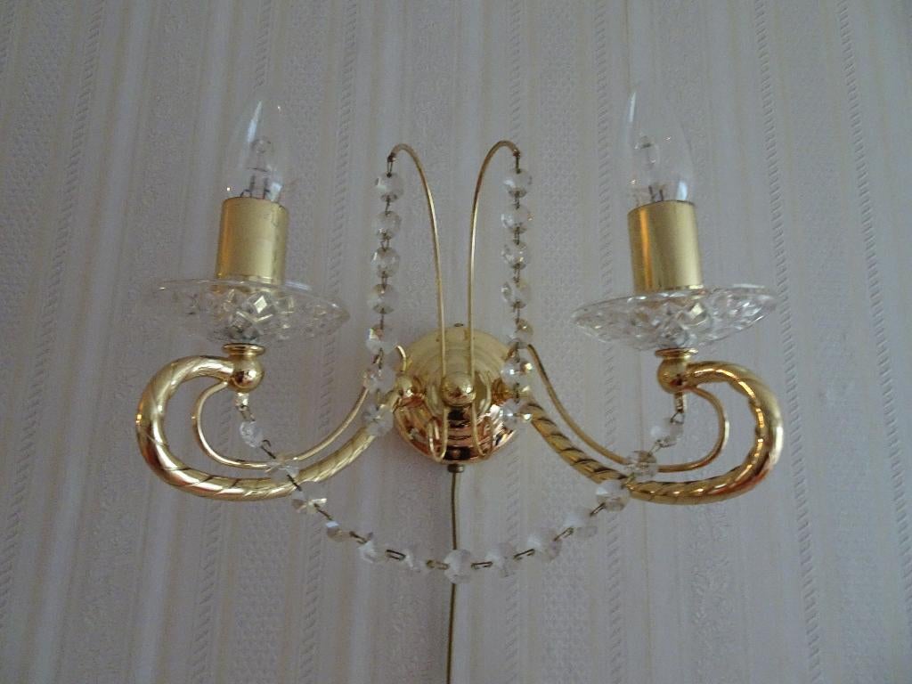 Lamp*Wandlamp kristal * 3 stuks, beh bij kroonluchter 8*Goud, Huis en Inrichting, Lampen | Wandlampen, Zo goed als nieuw, Ophalen