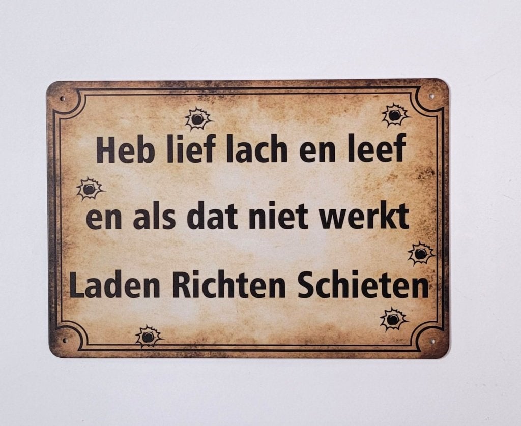 Lief laden richten schieten reclamebord van metaal wandbord, Info@deconoord.nl, Deco Noord, Nieuw, Ophalen of Verzenden