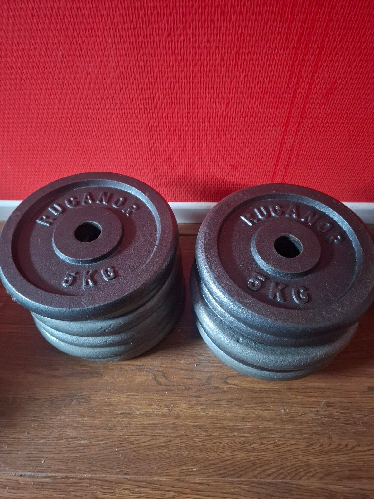 12x 5 kilo schijven + Ez Curl stang, Sport en Fitness, Ophalen, Zo goed als nieuw, Armen, Halterset
