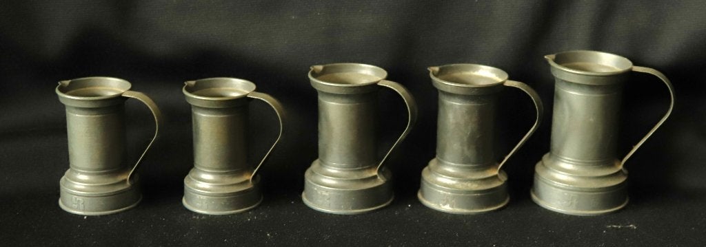 5 tinnen kannetjes, Antiek en Kunst, Antiek | Tin, Ophalen of Verzenden
