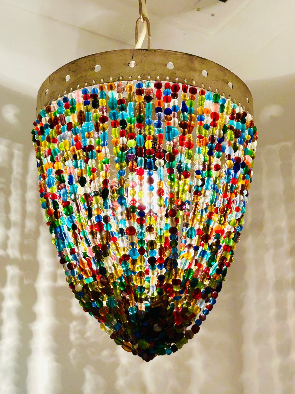 Bohemian kleurrijke glaskralen hanglamp, Ophalen of Verzenden, Zo goed als nieuw, Glas, Boho bohemian