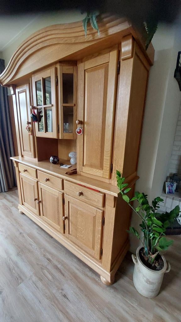 Licht eiken vitrine kast, Ophalen, Zo goed als nieuw, 25 tot 50 cm