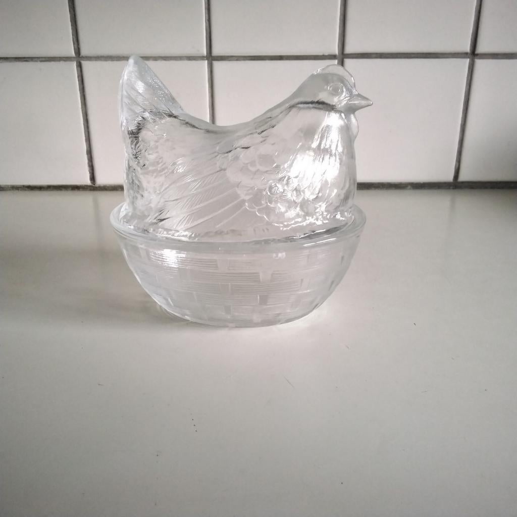 Glazen bonbonniere  kip, Antiek en Kunst, Antiek | Glas en Kristal, Ophalen of Verzenden