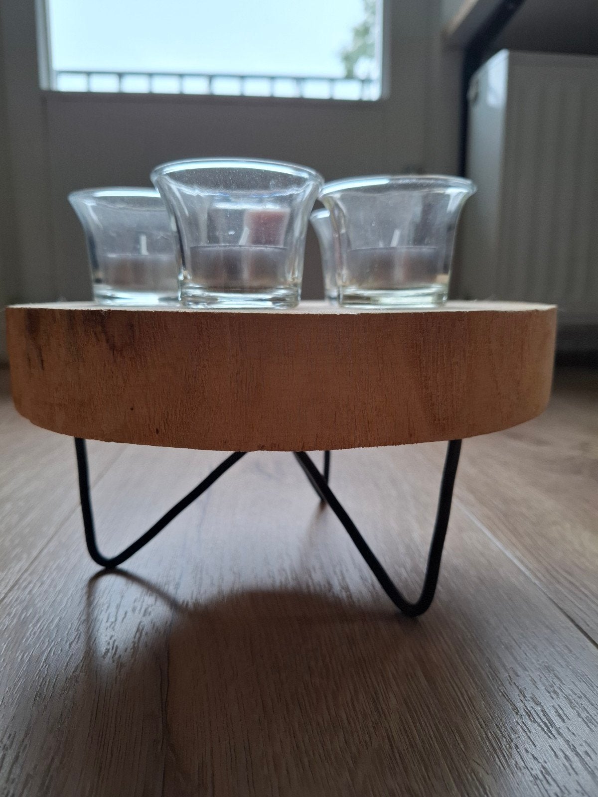 Houten waxinelichthouder met metalen pootjes, Ophalen, Gebruikt, Bruin, Overige merken