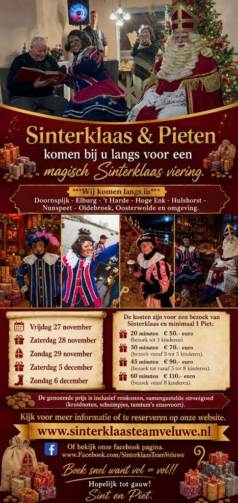 Sinterklaas & Pieten in omgeving Elburg / Nunspeet., Ophalen, Nieuw