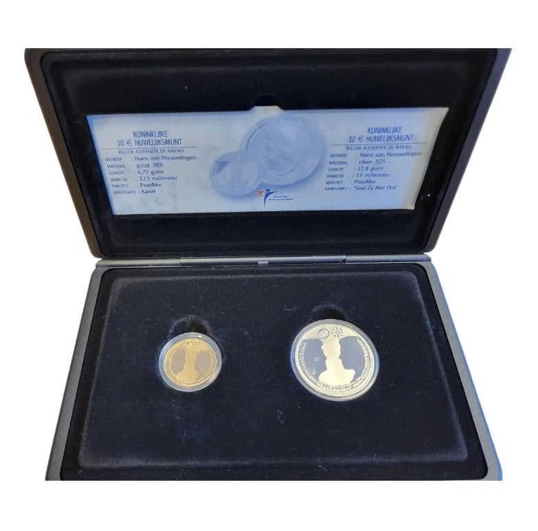 Nederland 10 euro goud +zilver Huwelijksset 2002 in cassette, Ophalen of Verzenden, Goud