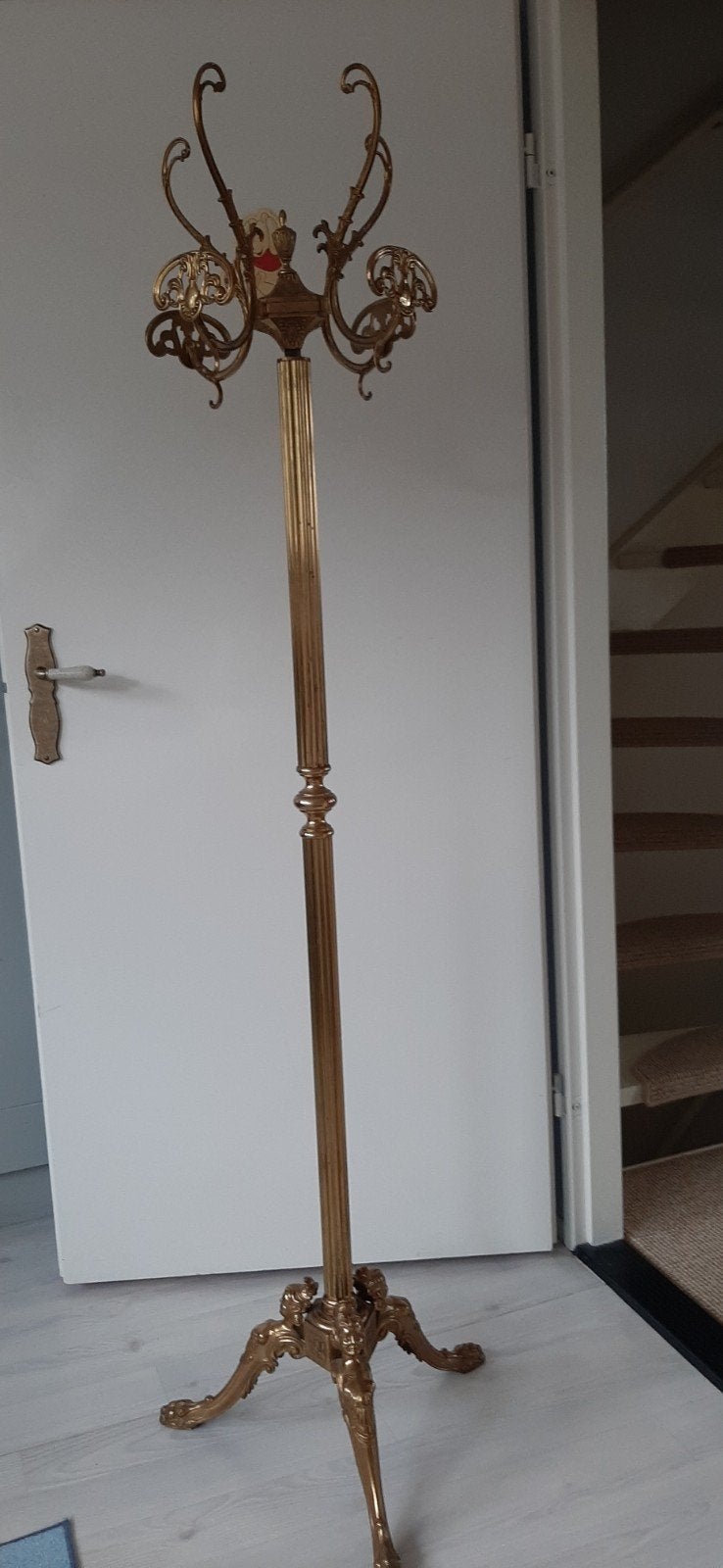 Antieke messing staande kapstok, Huis en Inrichting, Woonaccessoires | Kapstokken, Ophalen, Gebruikt, Metaal, Staande kapstok
