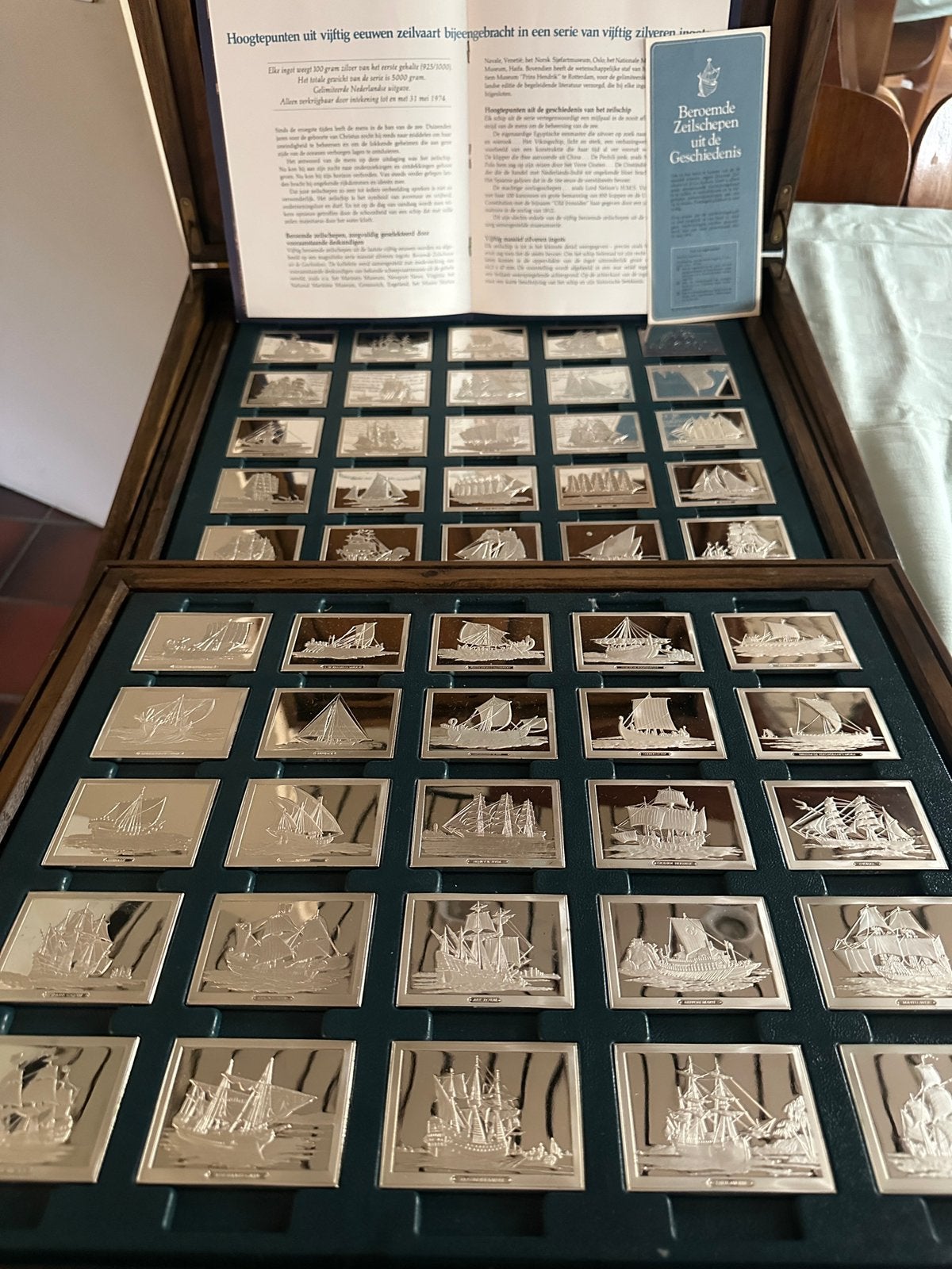 Franklin Mint set zilveren collectie mooiste zeilschepen, Ophalen, Zilver