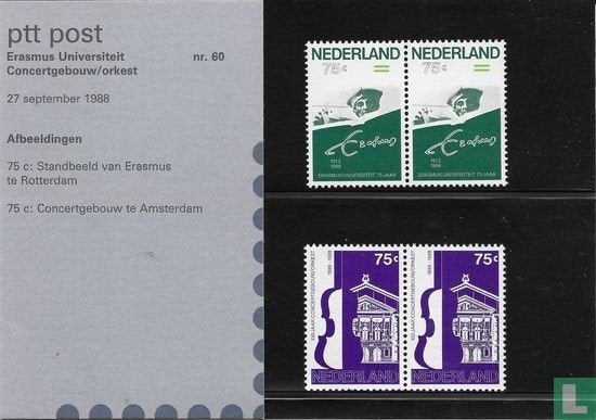 Postzegelmapje M60 Erasmus Universiteit Concertgebouw orkest, Ophalen of Verzenden