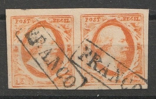 3  1852 Kon. Willem III in paar, Postzegels en Munten, Postzegels | Nederland, Ophalen of Verzenden, T/m 1940, Gestempeld