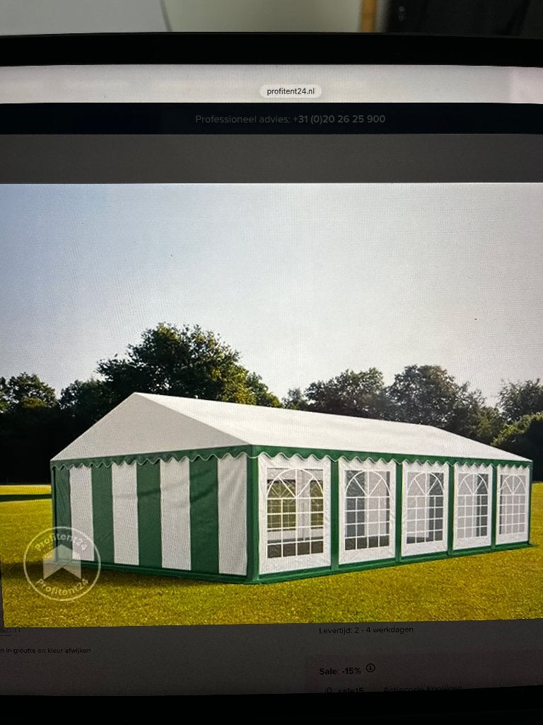 Partytent / Feesttent 5 x 8 mtr, Ophalen, Opvouwbaar, Overige typen, Zo goed als nieuw