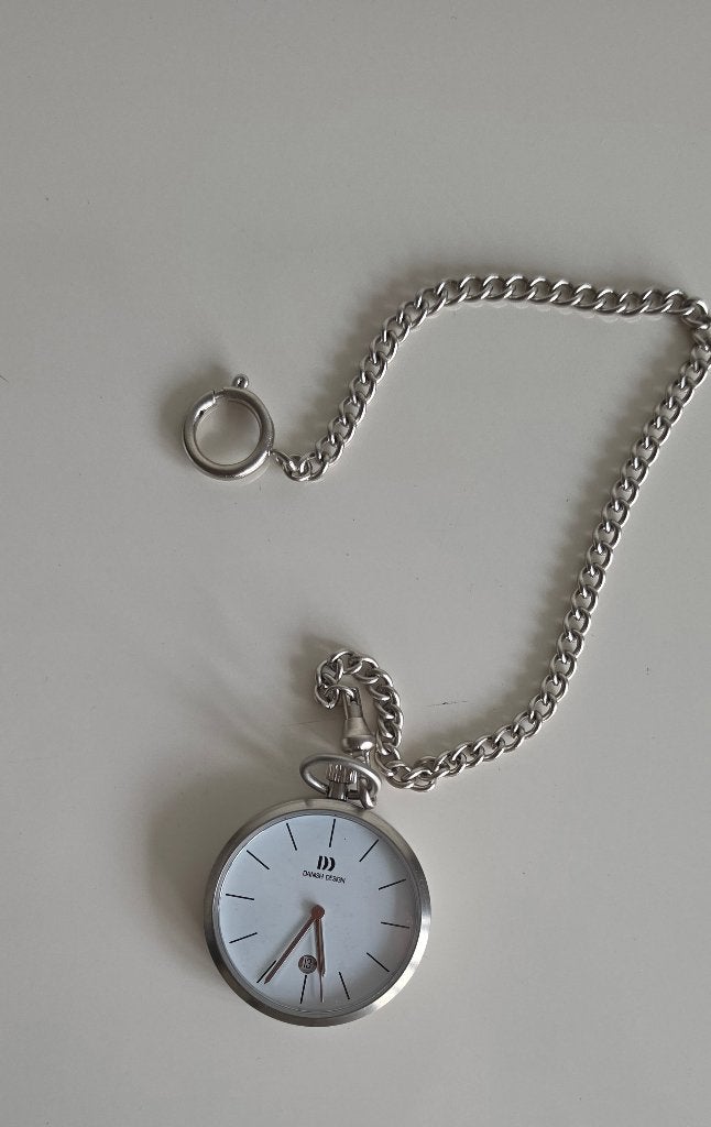 Danish Design zakhorloge 47 mm quartz datum met ketting, Overige merken, Staal, Zakhorloge, Staal