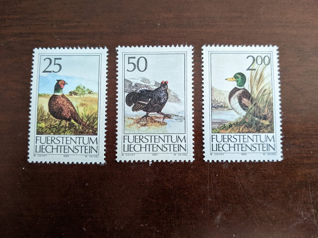 LIECHTENSTEIN 1990 serie GEVOGELTE, Verzenden, Postfris, Dier of Natuur