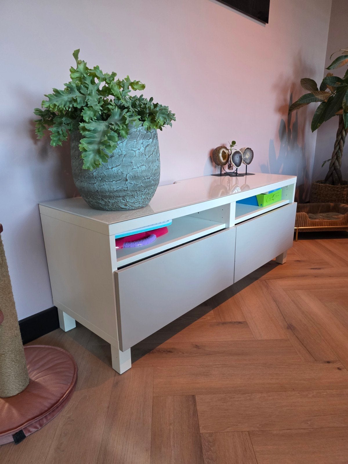 IKEA Besta tv-meubel 120cm, Ophalen, Gebruikt, Glas, 100 tot 150 cm