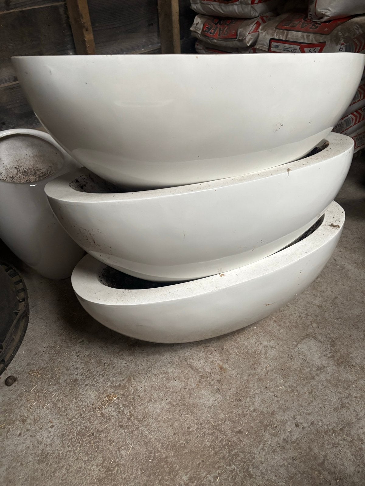 3 Witte Ovaalvormige Plantenbakken voor Binnen, Tuin en Terras, Gebruikt, Minder dan 30 cm, Minder dan 60 cm, Ophalen of Verzenden