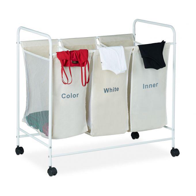 Wasmand met wieltjes- 3 vakken, Ophalen of Verzenden, Zo goed als nieuw