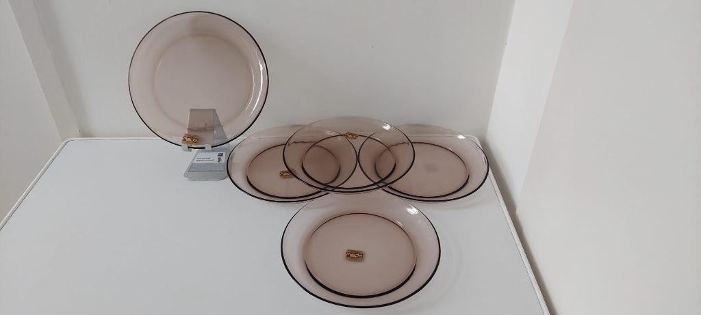 6 vintage violet rookglas smoke Duralex vicasa borden 22.5, Eu, Eu, Nieuw, Ophalen of Verzenden