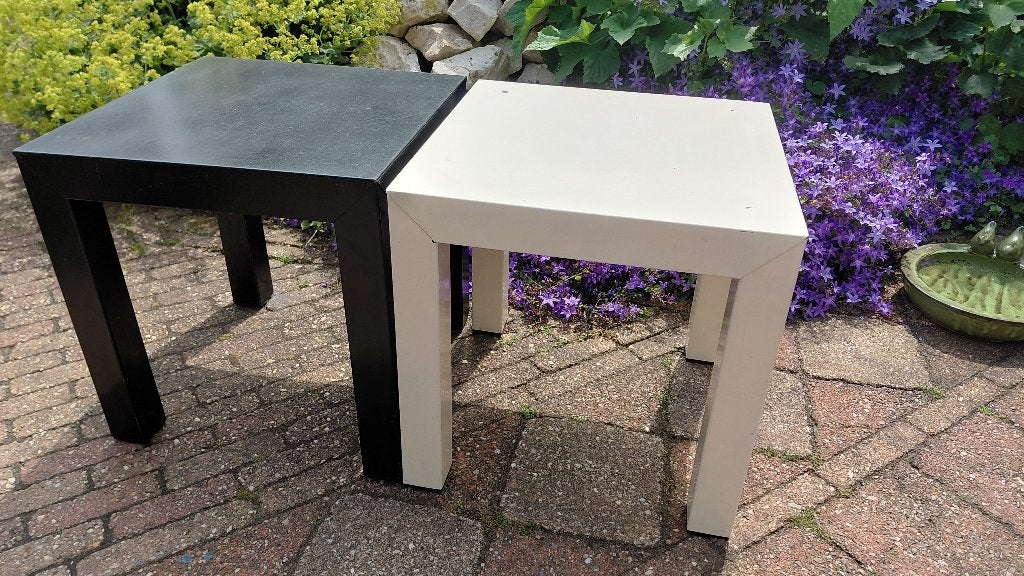 Vintage IKEA stalen bijzettafeltjes 1982  40x40 cm uit 1982, Ophalen, Minder dan 50 cm, Gebruikt, Vierkant