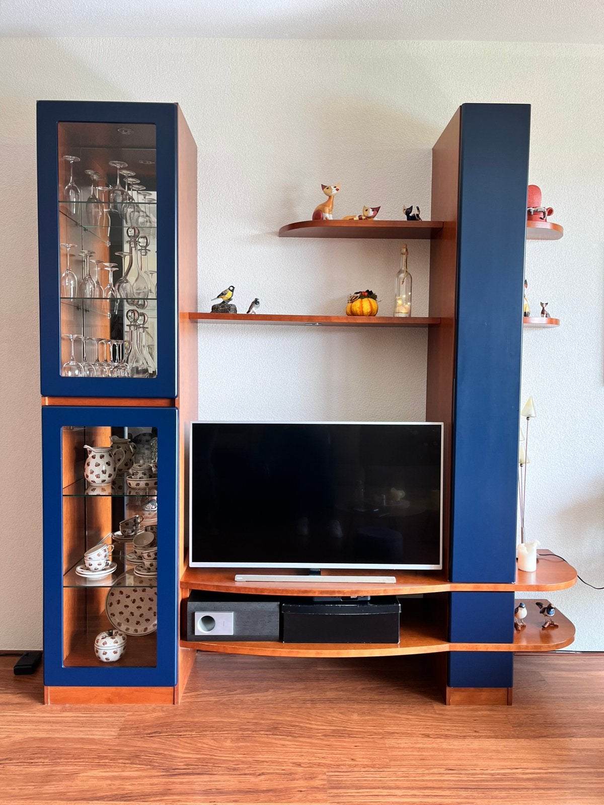 Wandkast voor tv wandmeubel tv meubel kersenhout glas, Kersenhout, 200 cm of meer, Met lade(s), Ophalen of Verzenden
