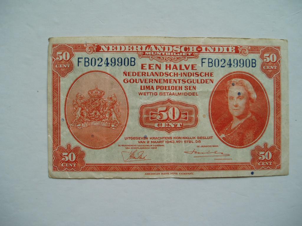 908. Nederlands Indië, 50 cents 1943 Koningin Wilhelmina., Verzenden, Zuidoost-Azië, Los biljet
