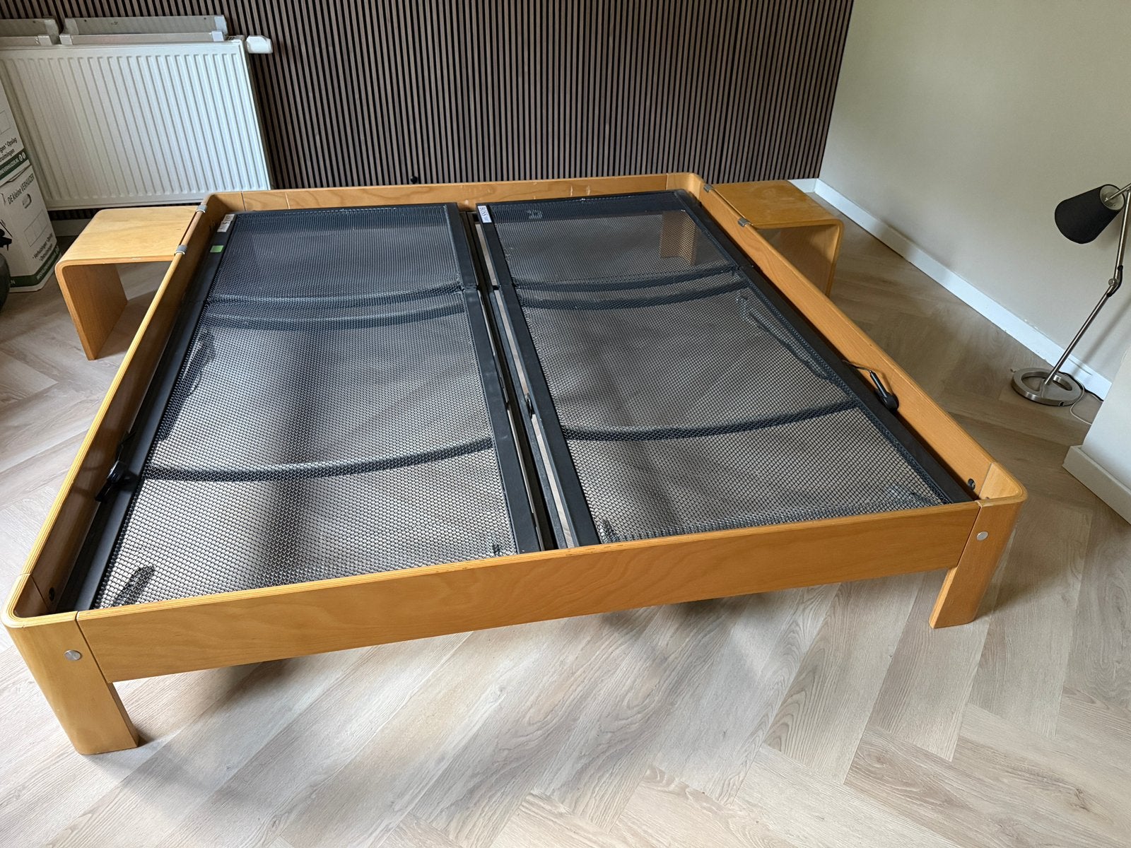 Auping Auronde met handmatig verstelbare spiraalbodem, Ophalen, Beige, Tweepersoons, 180 cm