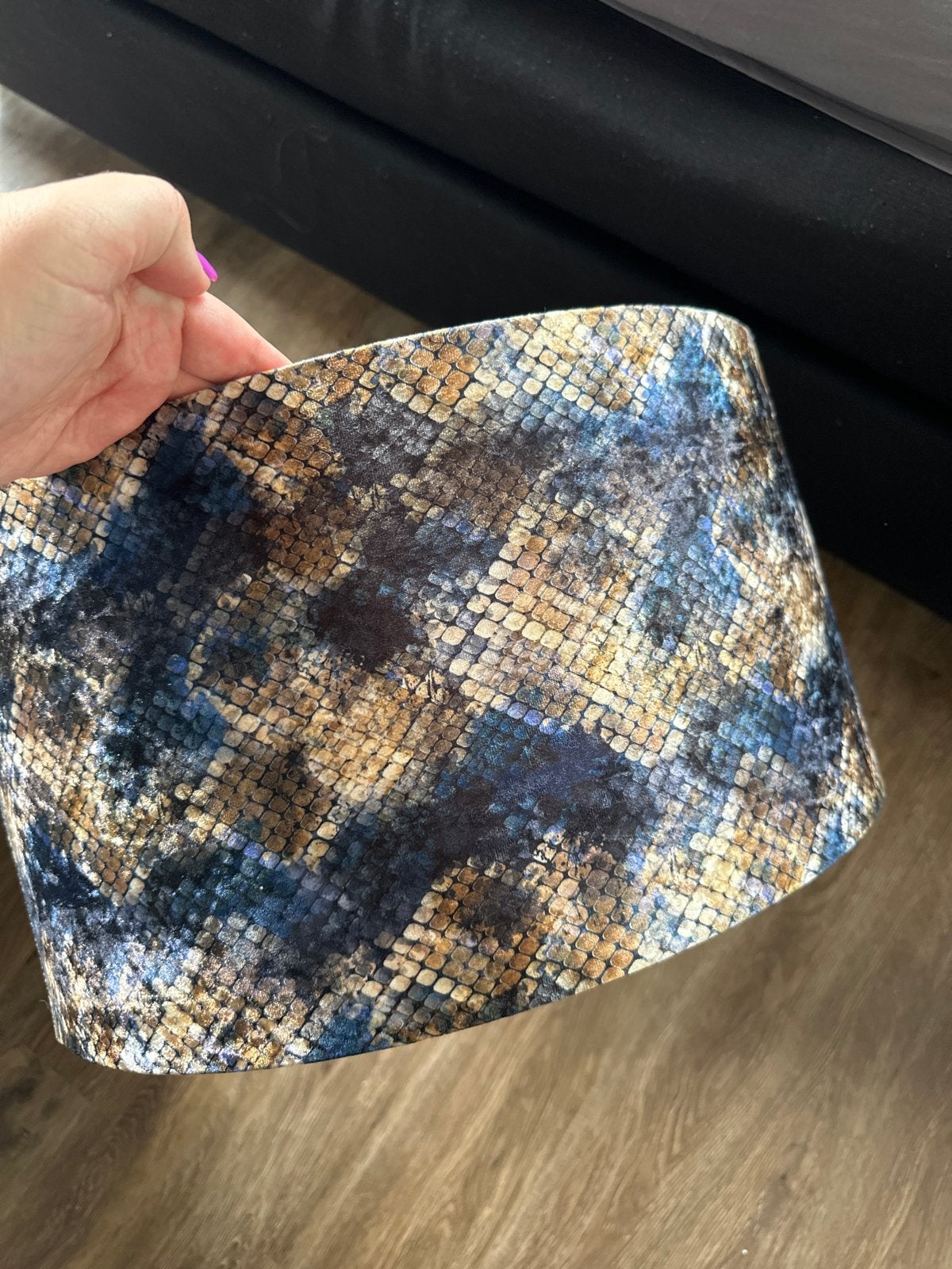 Unieke lampenkap met slangenprint - Blauw/Bruin, 25 tot 50 cm, Blauw, Rond, Ophalen of Verzenden