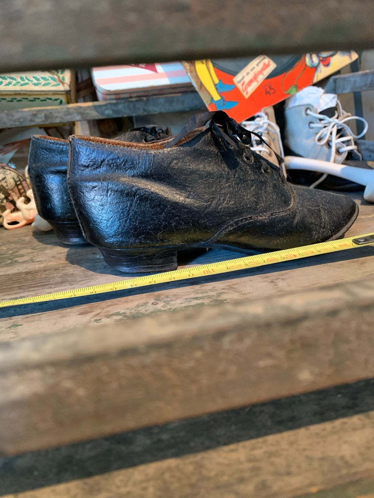 Antieke Leren Kinderschoenen - Vintage Decoratie, Antiek en Kunst, Ophalen of Verzenden, Kinderen