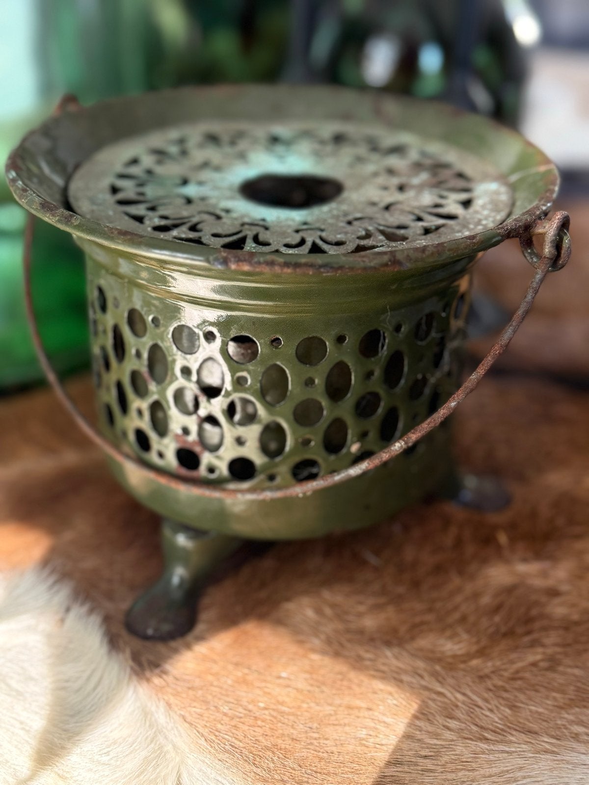 Vintage Groene oude Emaille theelicht, Antiek en Kunst, Verzenden