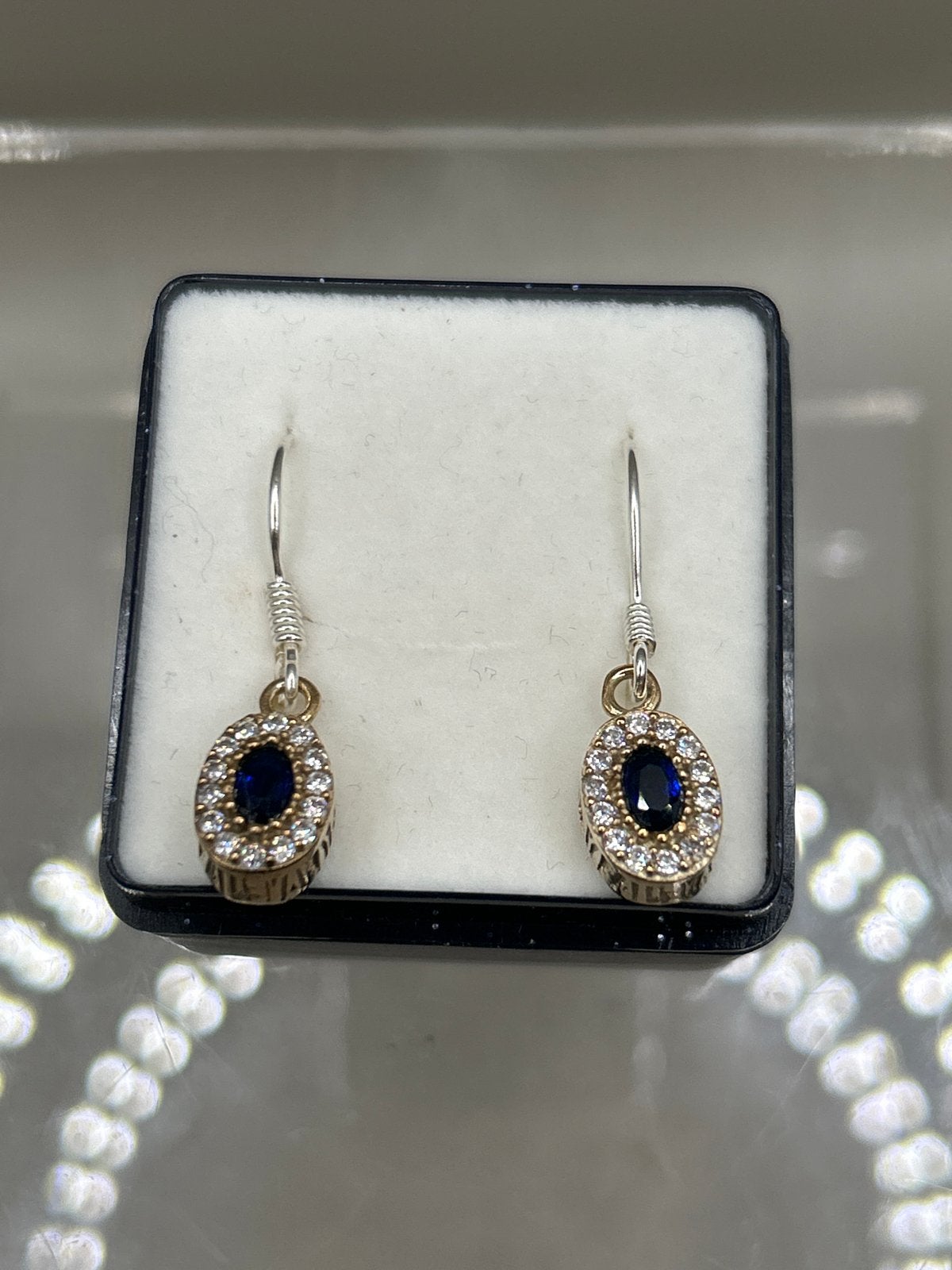 Sterling Zilver Vergulde Oorbellen met Saffier, Hangers, Blauw, C, Nieuw