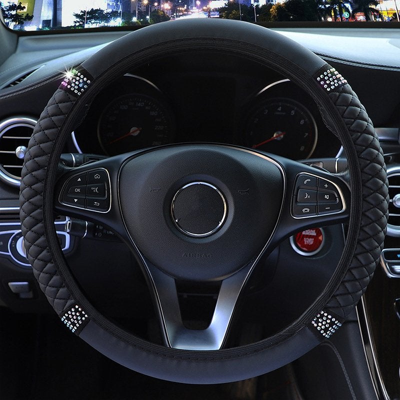 Zwarte Leren Glitter Auto Stuurhoes / Zwart Stuur Hoes Cover, Verzenden, Nieuw