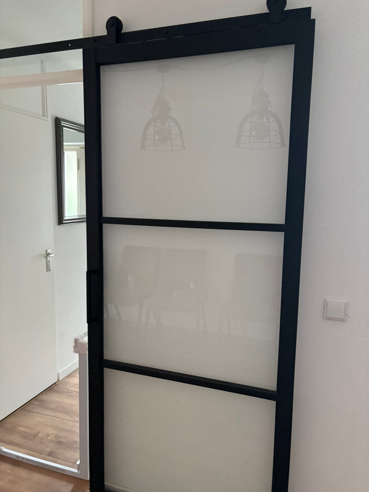 Staal look schuifdeur met rails, Ophalen, Gebruikt, Binnendeur, Schuifdeur