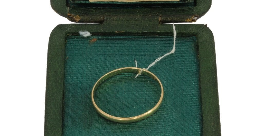 Trouwring antiek 14k goud foto lijst 1863 doosje dames, Sieraden, Tassen en Uiterlijk, Antieke sieraden, Verzenden, Goud, Ring