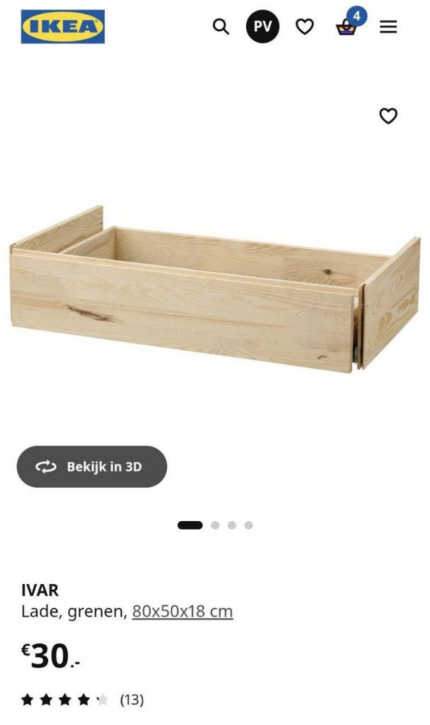 IKEA IVAR Lade, grenen, 80x50x18 cm, Ophalen, Nieuw