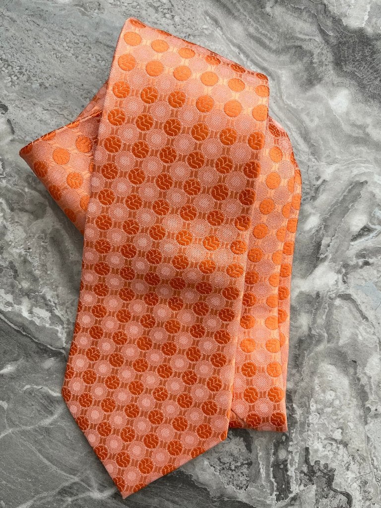 100% zijde Stropdas Handgeweven Oranje Bol Design -NIEUW-, Ophalen of Verzenden, Nieuw, Oranje, Met patroon