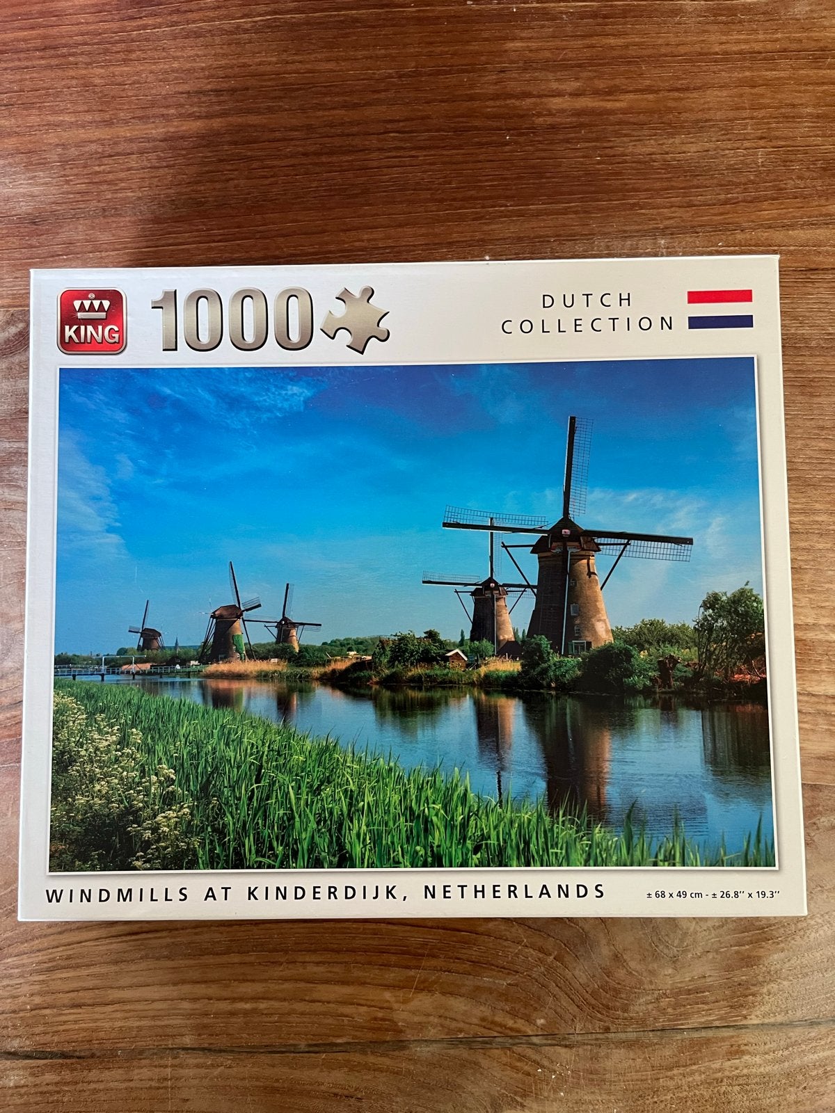 King Legpuzzel Kinderdijk Molens 1000 stukjes, Ophalen of Verzenden, 500 t/m 1500 stukjes, Zo goed als nieuw, Legpuzzel