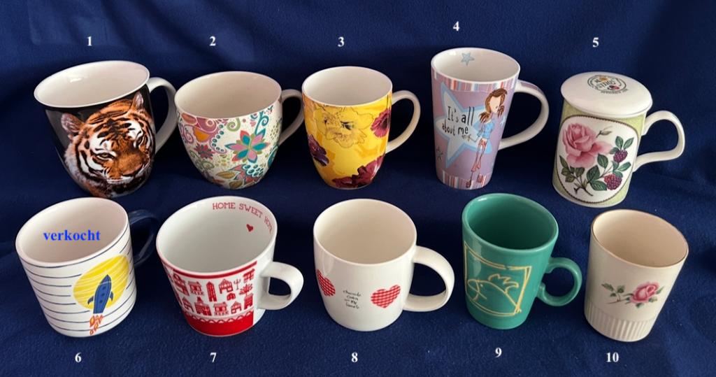 9 leuke Bekers Bieden vanaf € 2,50 per stuk, Ophalen, Gebruikt, Overige stijlen, Kop(pen) en/of Schotel(s)
