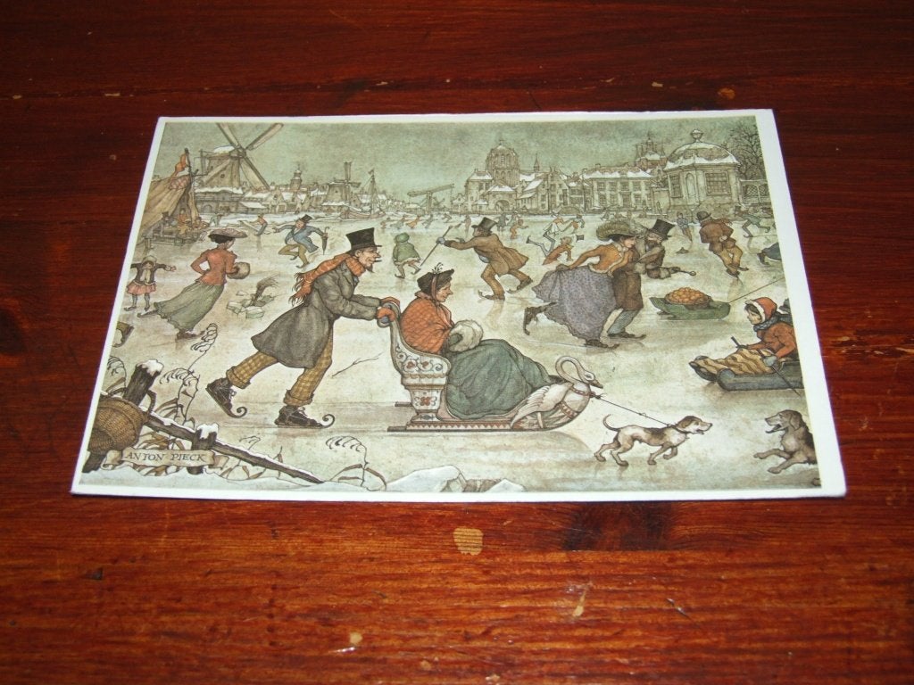 76- Anton Pieck - Schaatsers op het ijs (ca. 11,5 x 16,5 cm), 1960 tot 1980, Gebruikt, Verzenden, Prent