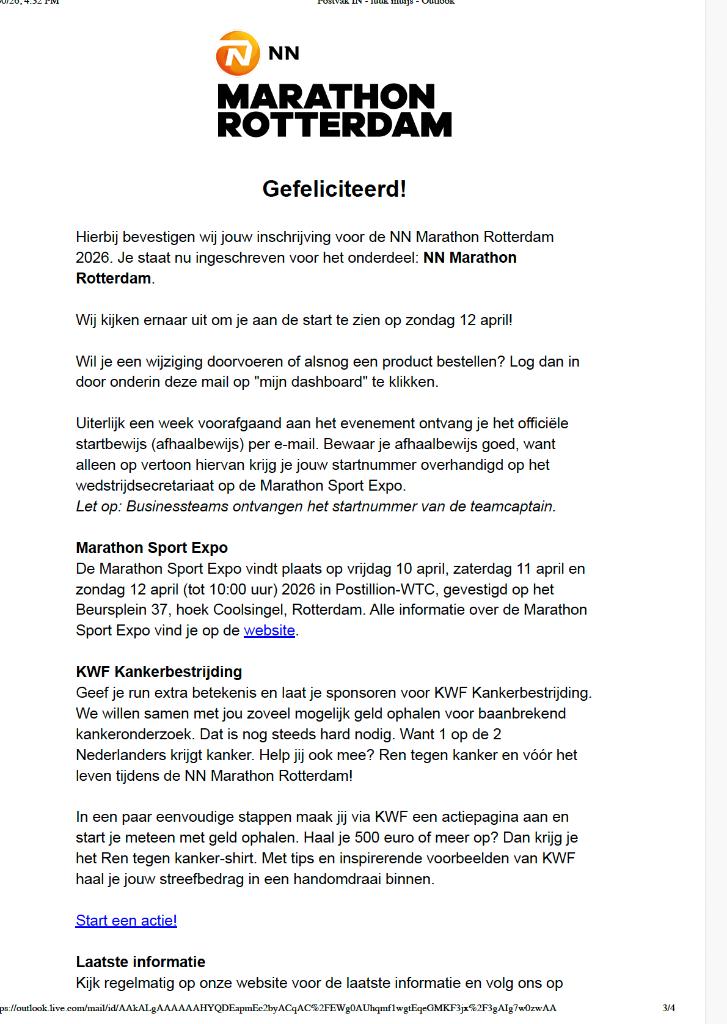NN Rotterdam Marathon - Wave 2 Ticket te koop, Tickets en Kaartjes, Eén persoon
