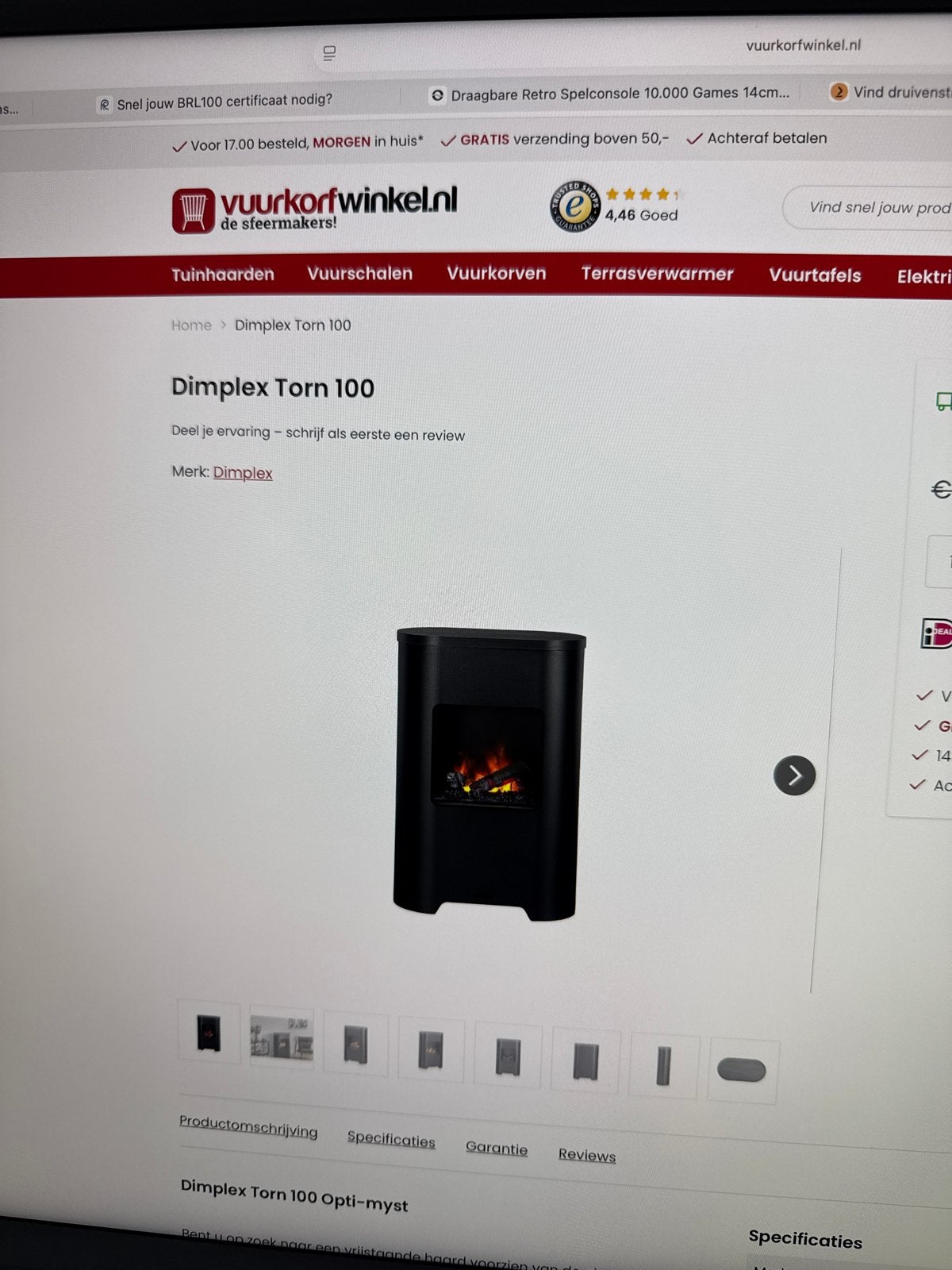 Dimplex Torn 100 Opti-myst Elektrische Haard, Ophalen of Verzenden, Zo goed als nieuw, Vrijstaande haard, Elektrische haard